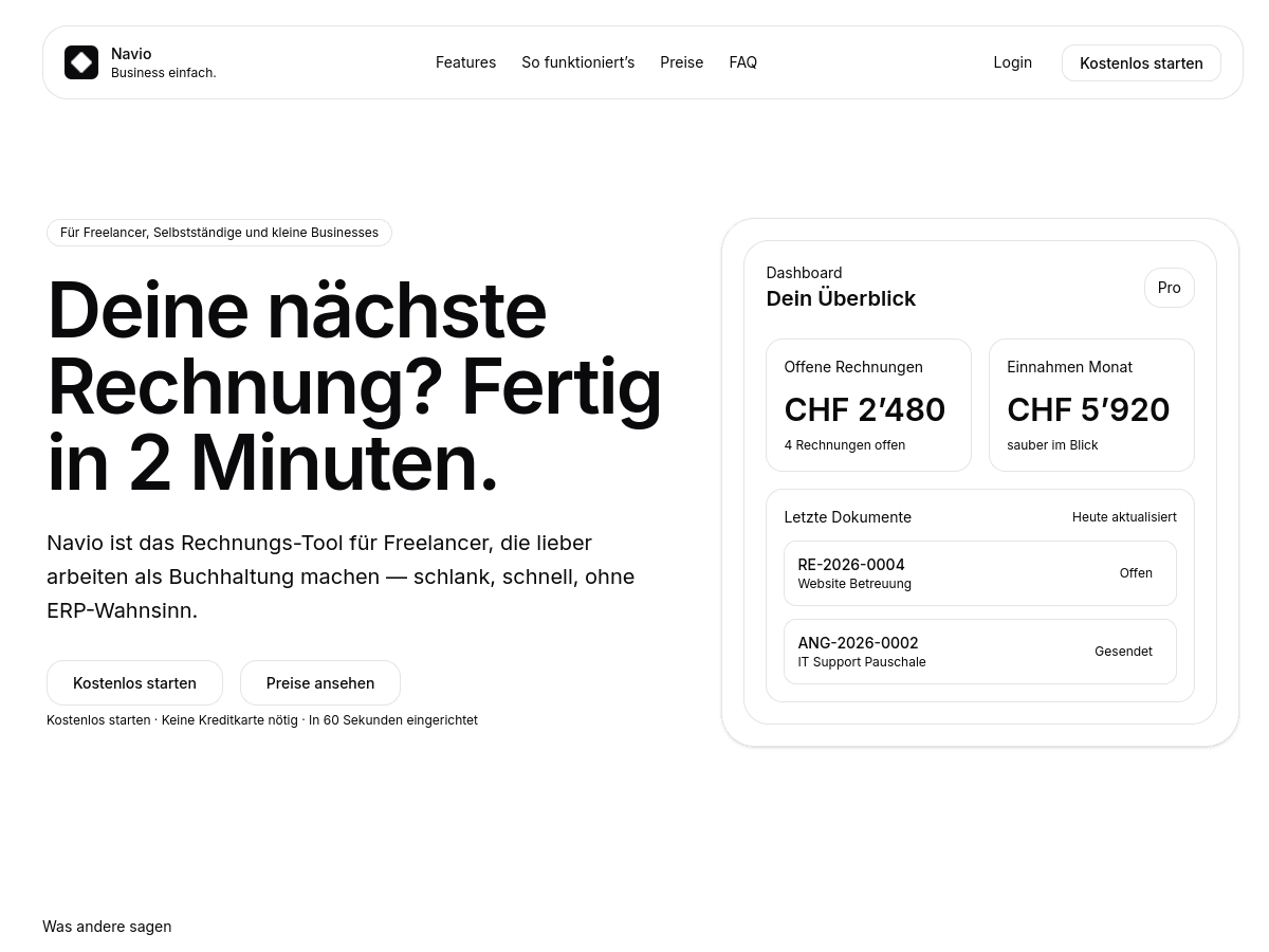 Screenshot der Website von Navio
